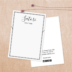 Simple White Black Border Script Necklace Display