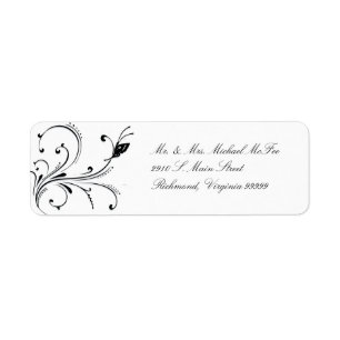 Simple White Black Butterfly Scroll Label