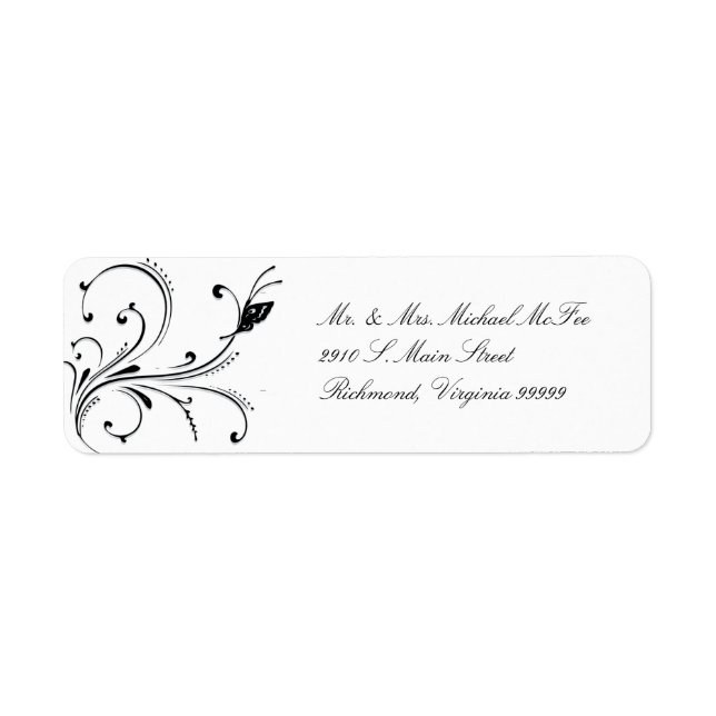 Simple White Black Butterfly Scroll Label (Front)