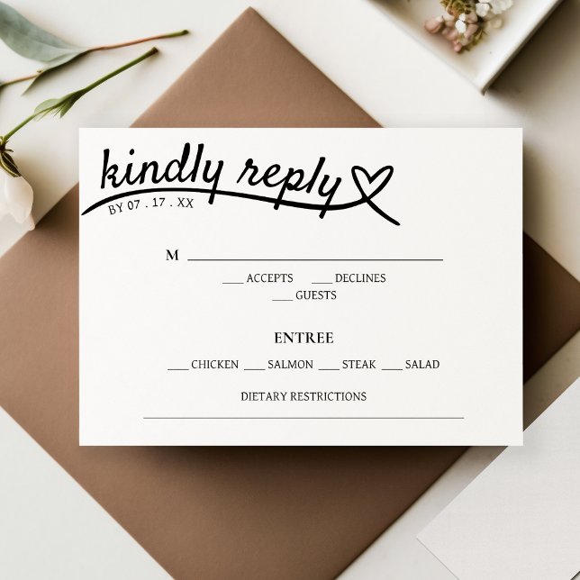 Simple White & Black Heart Response Wedding RSVP (Simple White & Black Heart Response Wedding RSVP)