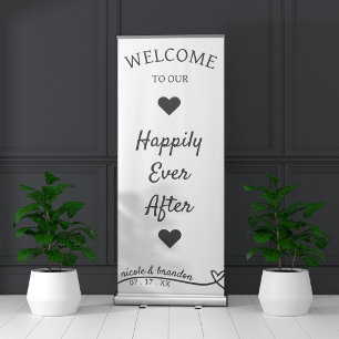 Simple White & Black Heart Wedding Retractable Banner
