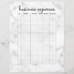 Simple White Black Marble Business Expenses