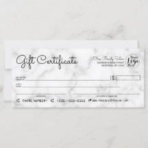 Simple White Black Marble Check Gift Certificate
