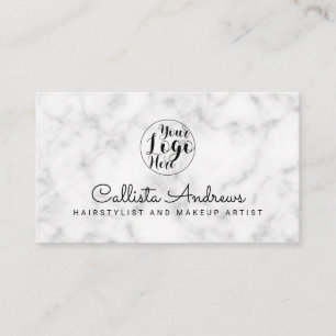 Simple White Black Marble Logo Business Card