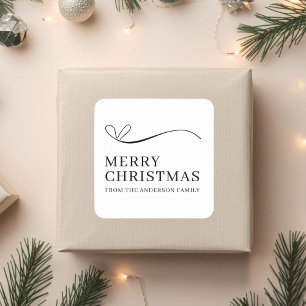 Simple white black modern Merry Christmas Square Sticker