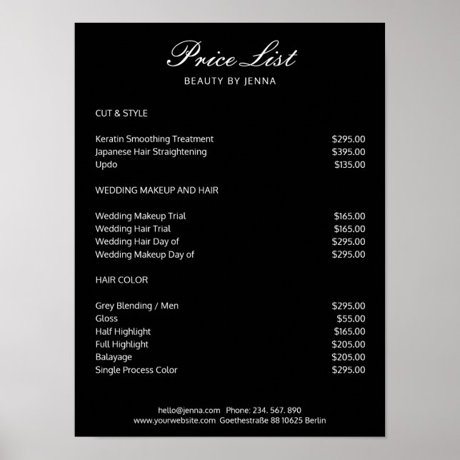 Simple White Black price lists Poster (Front)