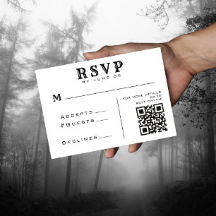 Simple White & Black QR Code Wedding Details RSVP Card