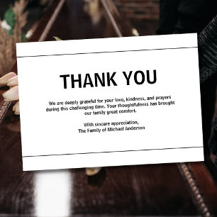 Simple White & Black Traditional Sympathy Funeral Thank You Card