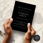 Simple White Black Wedding Evening Party Invitation<br><div class="desc">Simple White on Black Wedding Evening Party   Fully customisable. Available digitally and printed. Easy to personalise the text to your details and change colours of typography and background on each side if you wish can be changed to any or your choice via the customise further option.</div>