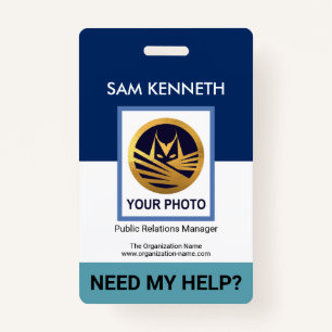 Simple White Blue Layers Template HR ID Badge
