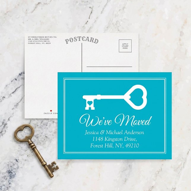 Simple White Blue Minimal Key Moving Announcement Postcard (Creator Uploaded)