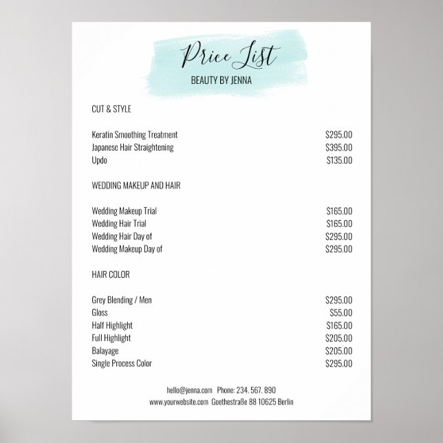 Simple White Blue Preislisten Poster (Front)