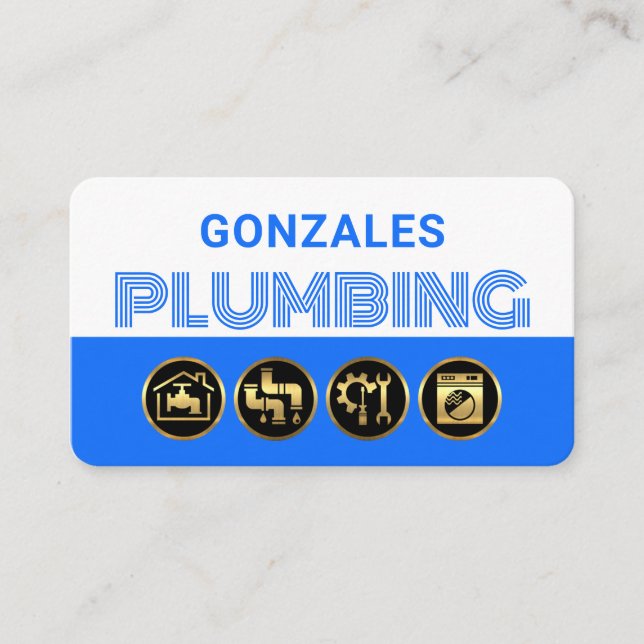 Simple White Blue Water Plumbing Business Card (Front)