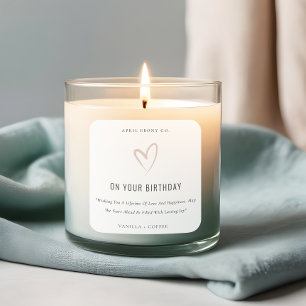 Simple White Blush Love Heart Birthday Gift Candle Square Sticker