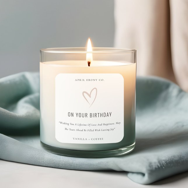 Simple White Blush Love Heart Birthday Gift Candle Square Sticker (Creator Uploaded)