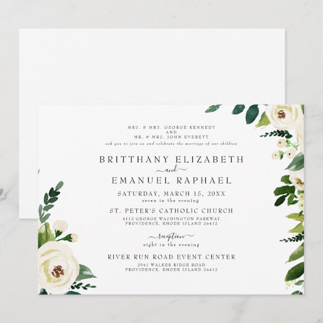 Simple White Both Parents Listed Wedding Invitatio Invitation (Front/Back)