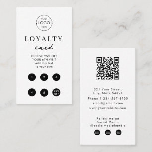 Simple White Business Logo QR Code Loyalty Card