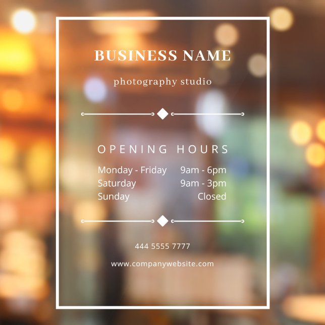 Simple White Business Office Opening Hours Window Cling (Simple White Business with Opening Hour Window Cling)