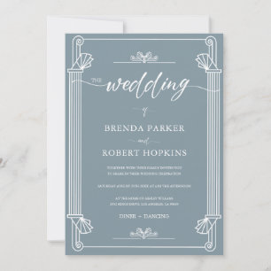 Simple White Calligraphy On Blue-grey Background Invitation