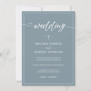 Simple White Calligraphy On Blue-grey Background Invitation