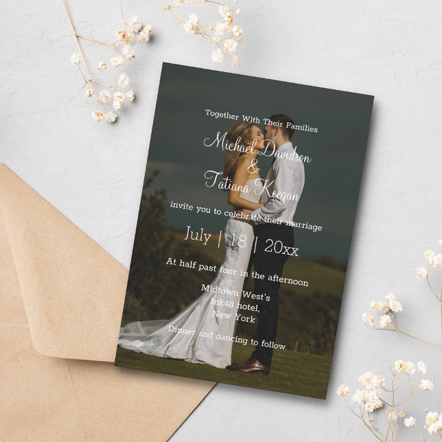 simple white calligraphy wedding day photo  invitation (Creator Uploaded)