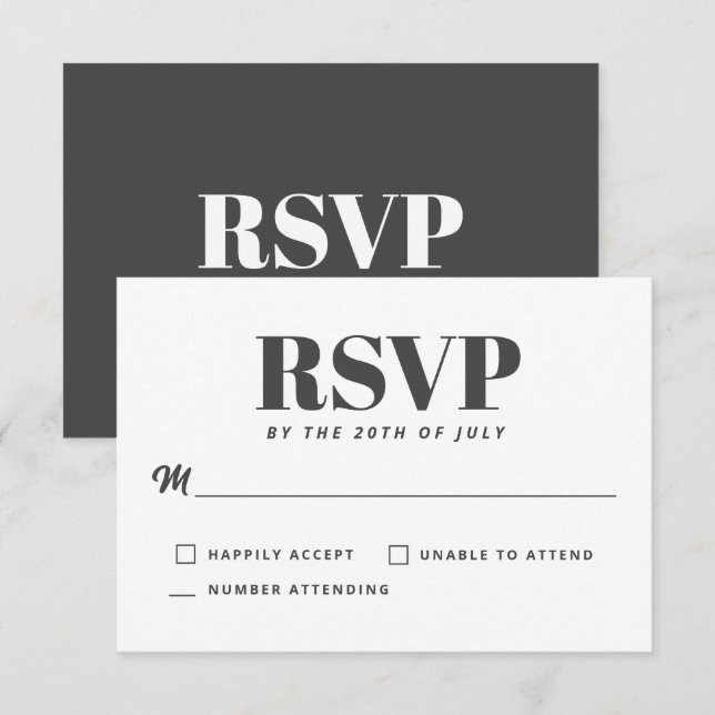Simple White Charcoal Grey Modern Minimalist RSVP (Front/Back)