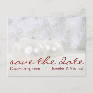 Simple White Christmas Winter Save the Date Announcement Postcard