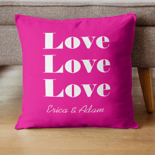 Simple White Clean 3 x Love    Hot Pink Cushion