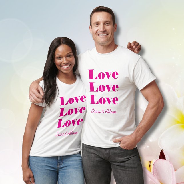 Simple White Clean 3 x Love  | Hot Pink T-Shirt (Creator Uploaded)