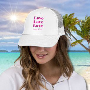 Simple White Clean 3 x Love    Hot Pink Trucker Hat