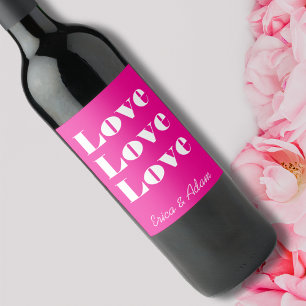 Simple White Clean 3 x Love Hot Pink Wine Label