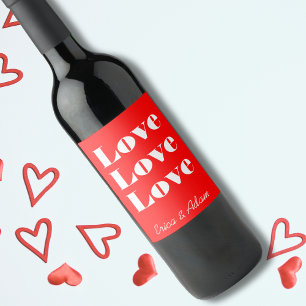 Simple White Clean 3 x Love Neon Red Wine Label