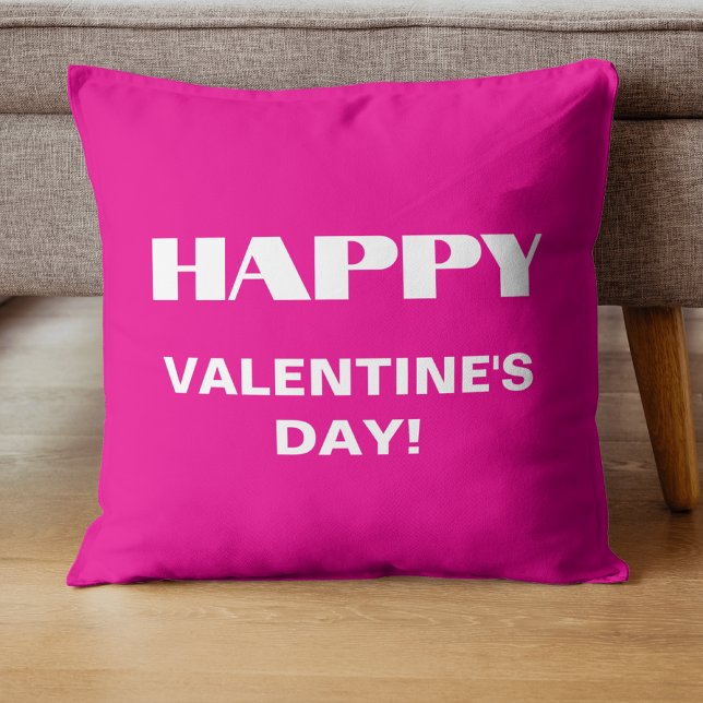Simple White Clean Happy Valentines Day | Hot Pink Cushion (Creator Uploaded)