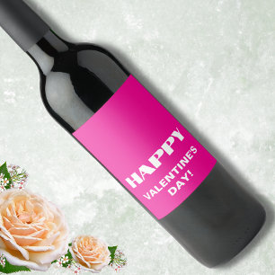 Simple White Clean Happy Valentines Day   Hot Pink Wine Label