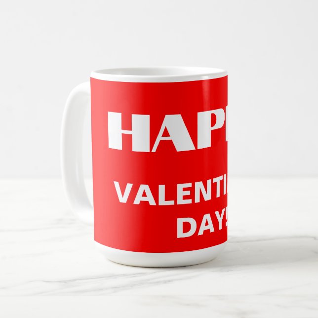 Simple White Clean Happy Valentines Day | Neon Red Coffee Mug (Front Left)
