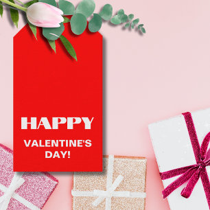 Simple White Clean Happy Valentines Day   Neon Red Gift Tags