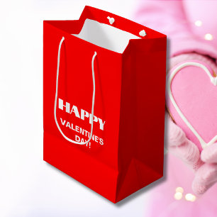 Simple White Clean Happy Valentines Day Neon Red Medium Gift Bag