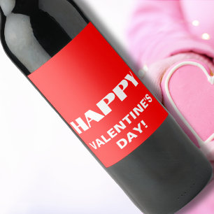 Simple White Clean Happy Valentines Day   Neon Red Wine Label