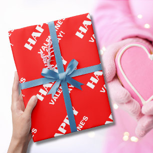 Simple White Clean Happy Valentines Day Neon Red Wrapping Paper