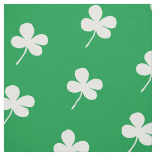 Simple White Clovers on Green Fabric