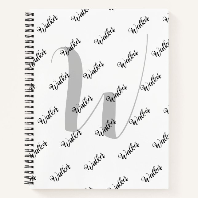 Simple White Colour - Initial Name Monogrammed Notebook (Front)