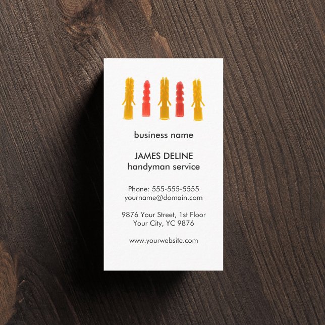 Simple White Colourful Dowels Handyman Service Business Card (Creator Uploaded)