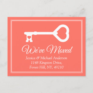 Simple White Coral Minimal Key Moving Announcement