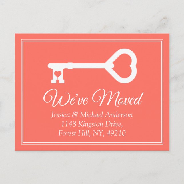 Simple White Coral Minimal Key Moving Announcement (Front)