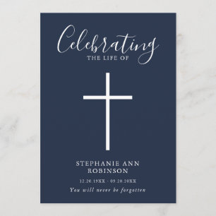 Simple White Cross Blue Memorial Order of Service Programme