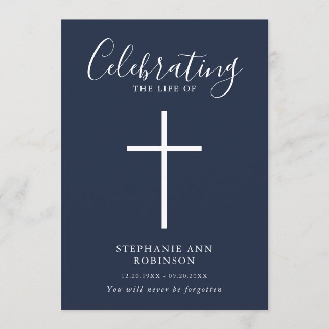 Simple White Cross Blue Memorial Order of Service Programme (Front)