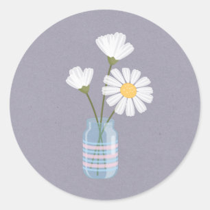 Simple White Daisies Mason Jar Bouquet Classic Round Sticker