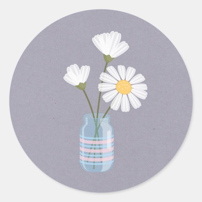 Simple White Daisies Mason Jar Bouquet Classic Round Sticker (Front)