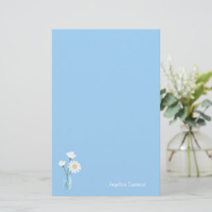 Simple White Daisies Mason Jar Hearts Bouquet Stationery