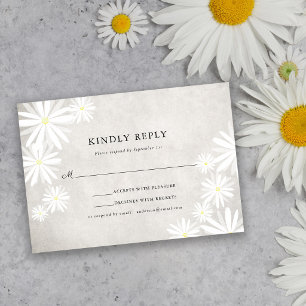Simple White Daisies Rustic Boho Wedding RSVP Card